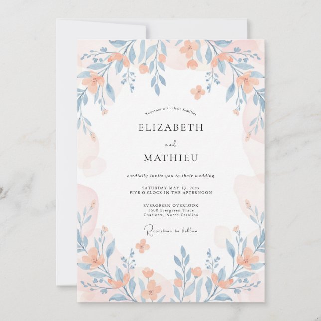 Convite Casamento de Flores Silvestres Caprichosas de Pêss (Frente)