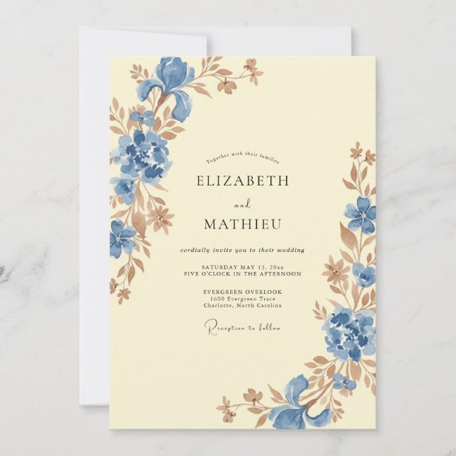 Convite Casamento de Flores Silvestres Centáurea (Frente)