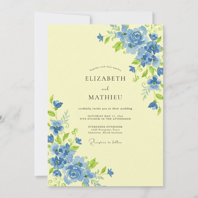 Convite Casamento de Flores Silvestres Centáurea e Manteig (Frente)