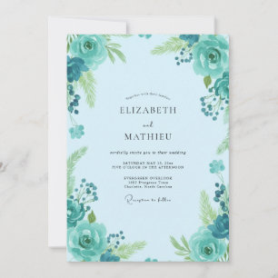 Convite Casamento de Flores Silvestres Céu Turquesa