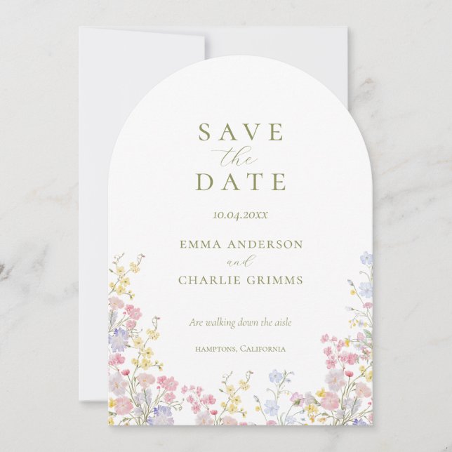 Convite Casamento de flores silvestres Chic Boho Salvar a  (Frente)