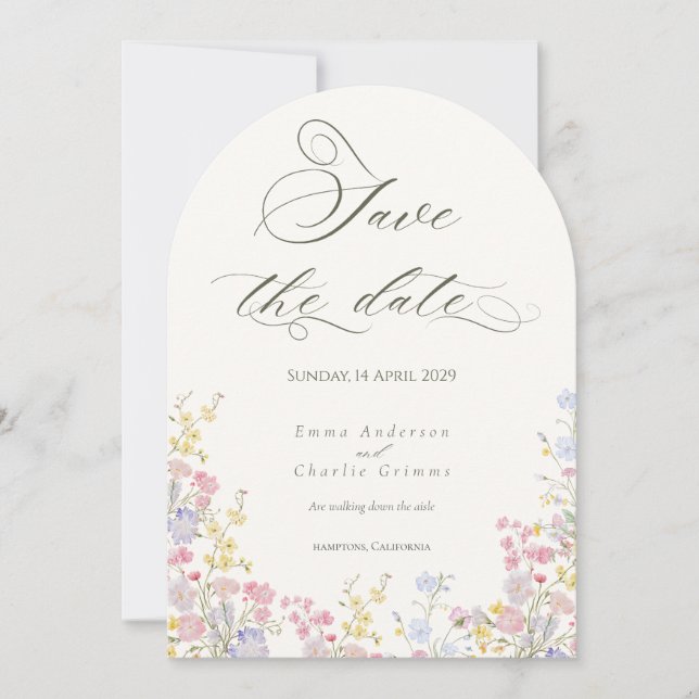 Convite Casamento de flores silvestres Chic Boho Salve a D (Frente)