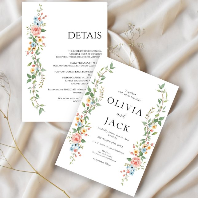 Convite Casamento de Flores Silvestres Clássico Simples Tu (Criador carregado)