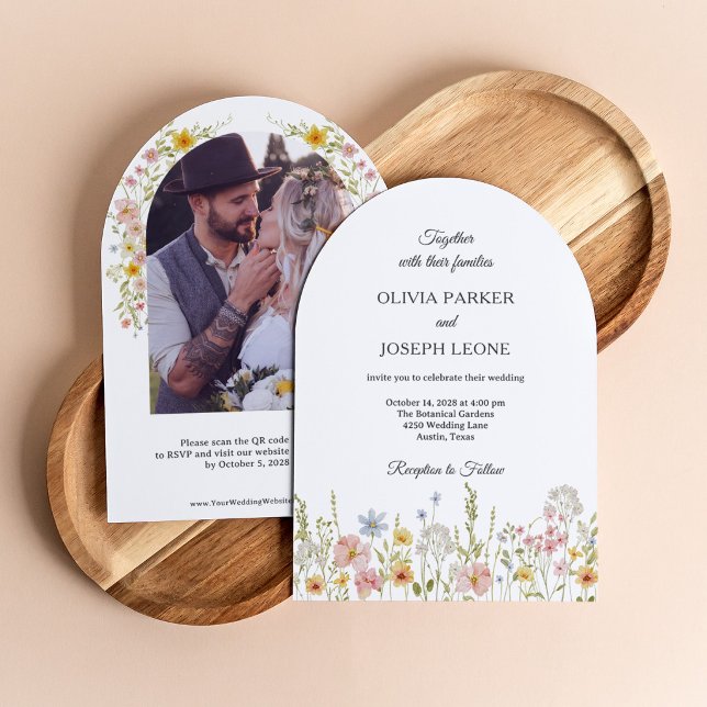 Convite Casamento de Flores Silvestres | Código QR de Foto (Criador carregado)