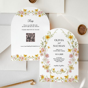 Convite Casamento de Flores Silvestres Código QR do Jard