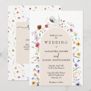 Convite Casamento de Flores Silvestres Código QR Tudo em U