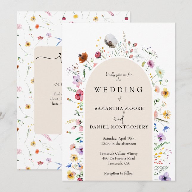 Convite Casamento de Flores Silvestres Código QR Tudo em U (Frente/Verso)