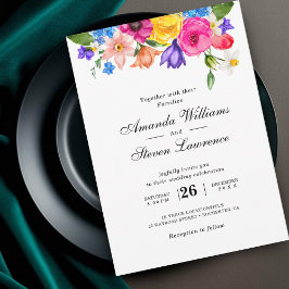 Convite Casamento de flores silvestres coloridas chic