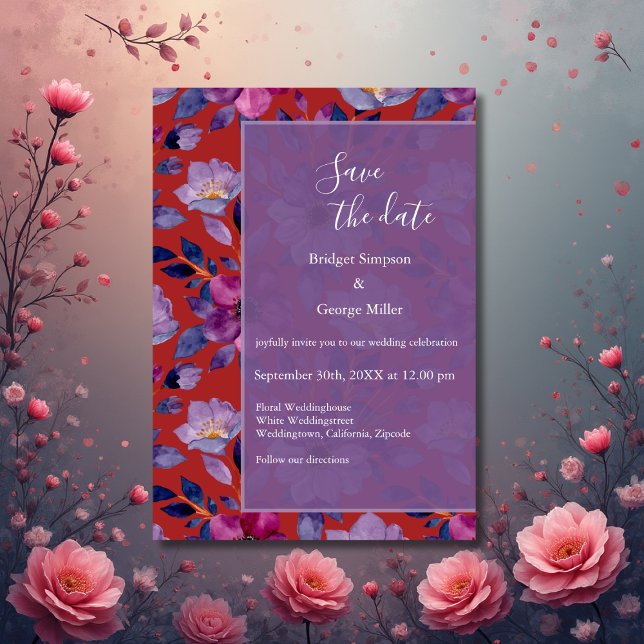 Convite casamento de flores silvestres coloridas lilás (Criador carregado)