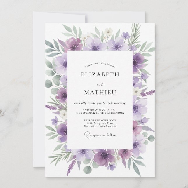 Convite Casamento de Flores Silvestres com Ámbar (Frente)