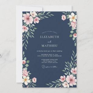Convite Casamento de Flores Silvestres com Bege e Azul Aço