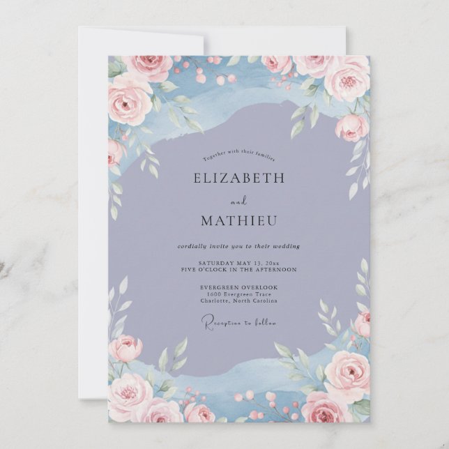 Convite Casamento de Flores Silvestres com Beijo de Vinca (Frente)