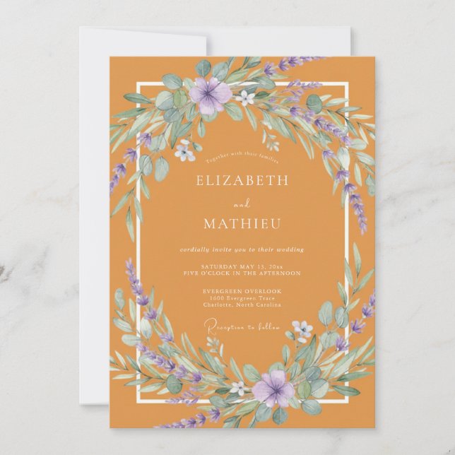 Convite Casamento de Flores Silvestres com Mostarda e Lava (Frente)