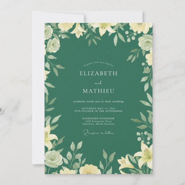 Convite Casamento de Flores Silvestres com Musgo Profundo (Frente)