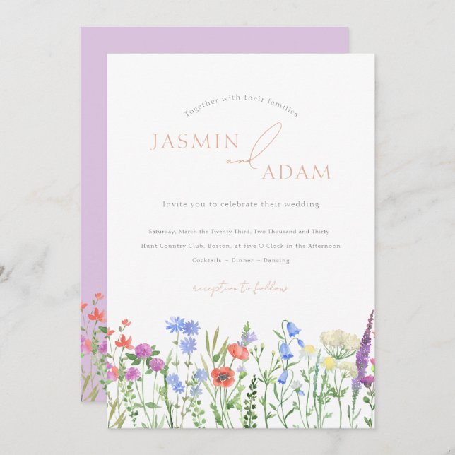 Convite Casamento de flores silvestres com papagaios verme (Frente/Verso)