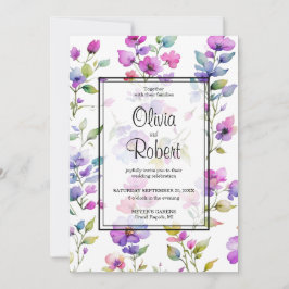 Convite Casamento de flores silvestres cor-de-rosa-rosa-ro