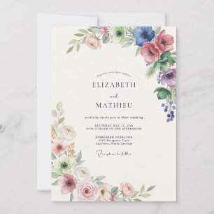 Convite Casamento de Flores Silvestres Coral Roxo