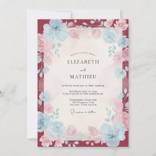 Convite Casamento de Flores Silvestres Cornflower Borgonha