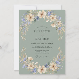 Convite Casamento de Flores Silvestres Creme Ardósia