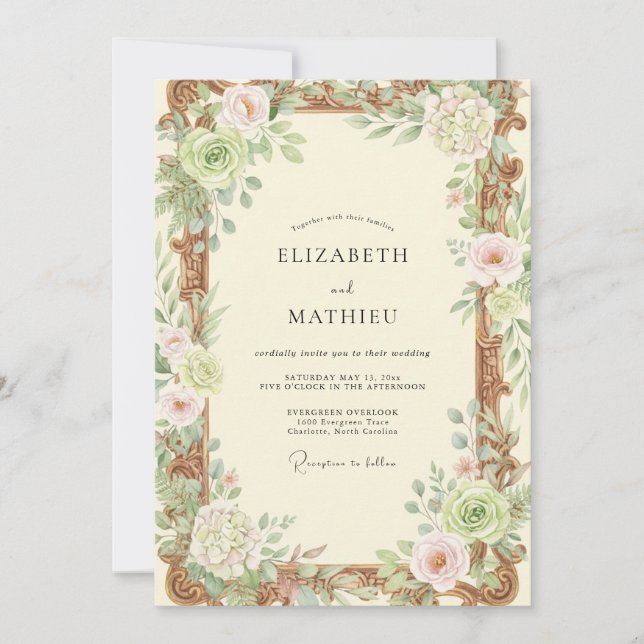 Convite Casamento de Flores Silvestres Creme de Cobre (Frente)