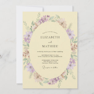 Convite Casamento de Flores Silvestres Creme Mauve