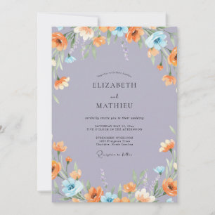 Convite Casamento de Flores Silvestres Damasco Lavanda Sua