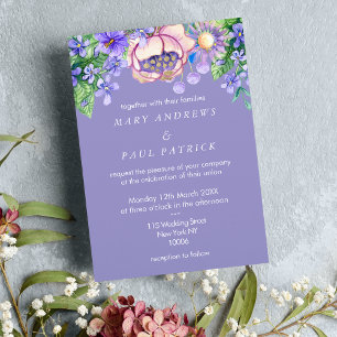 Convite Casamento de flores silvestres de ouro lilás viole