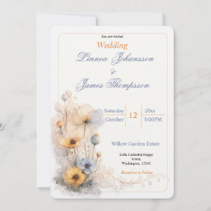 Convite Casamento de Flores Silvestres de Outono Bege Suav