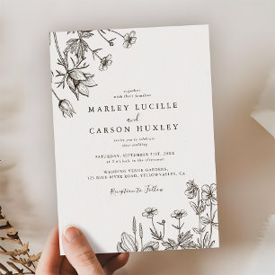 Convite Casamento de Flores Silvestres Desenhadas à Mão