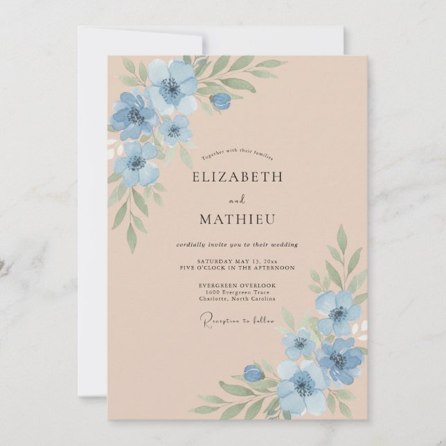 Convite Casamento de Flores Silvestres e Champanhe Centáur (Frente)