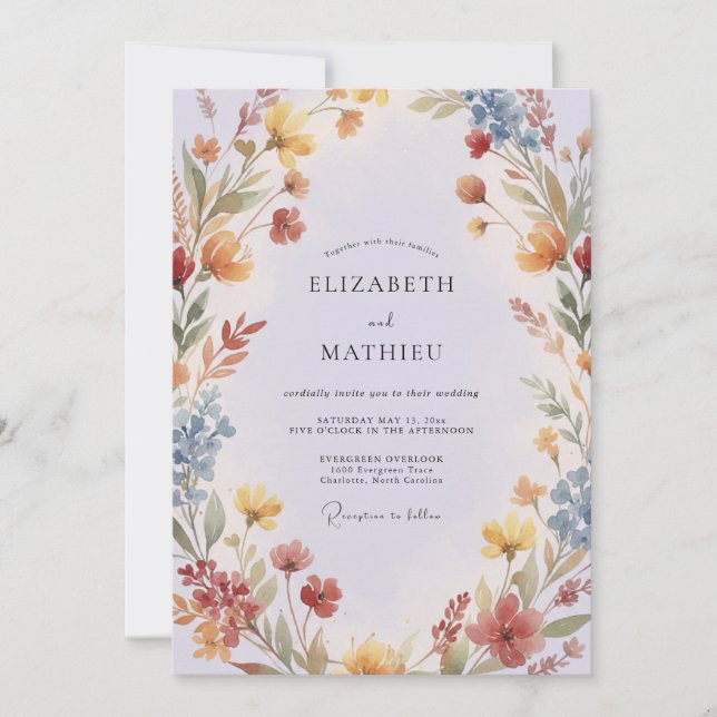 Convite Casamento de Flores Silvestres e Mostarda Terracot (Frente)