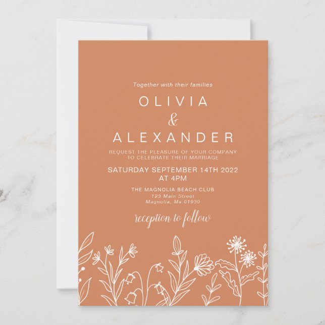 Convite Casamento de flores silvestres elegantes Boho Terr (Frente)