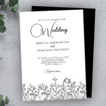 Casamento de Flores Silvestres Elegantes Preto e B