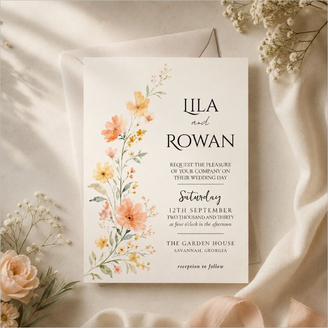 Convite Casamento de Flores Silvestres em Aquarela (Criador carregado)