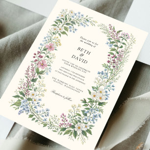 Convite Casamento de Flores Silvestres em Aquarela