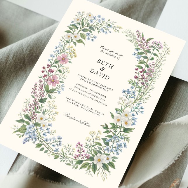 Convite Casamento de Flores Silvestres em Aquarela (Criador carregado)