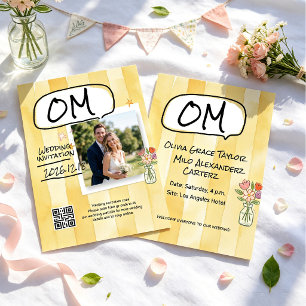 Convite Casamento de flores silvestres em aquarela amarelo