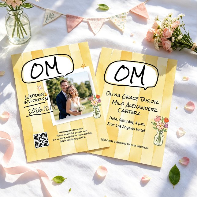 Convite Casamento de flores silvestres em aquarela amarelo (Criador carregado)