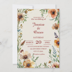 Convite Casamento de Flores Silvestres em Aquarela Inspira