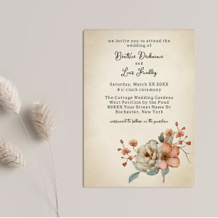 Convite Casamento de Flores Silvestres em Pergaminho Desbo