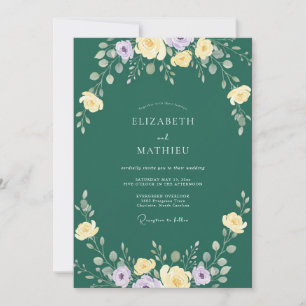 Convite Casamento de Flores Silvestres Esmeralda Lavanda