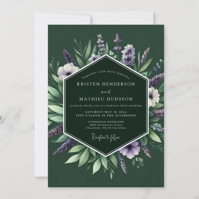 Convite Casamento de Flores Silvestres Esmeralda Mal-humor (Frente)