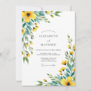 Convite Casamento de Flores Silvestres Frescas Amarelas