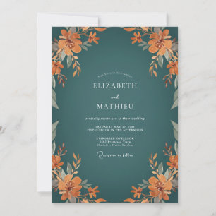 Convite Casamento de Flores Silvestres Laranja Petrolina
