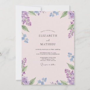 Convite Casamento de Flores Silvestres Lavanda e Periwinkl
