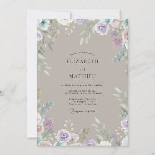 Convite Casamento de Flores Silvestres Lavanda Pálida Bege