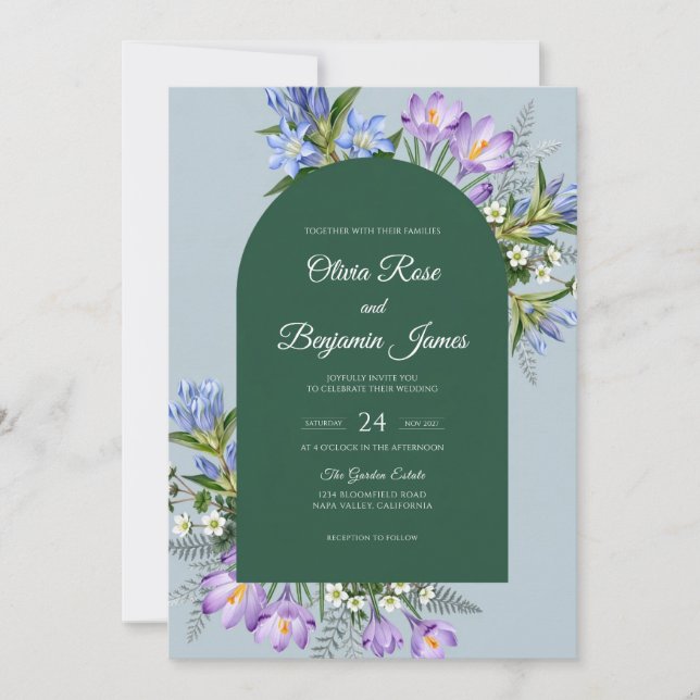 Convite Casamento de Flores Silvestres Lavanda Slate (Frente)