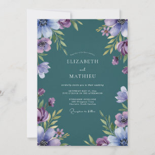 Convite Casamento de Flores Silvestres Lilás Teal