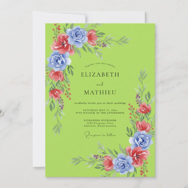 Convite Casamento de Flores Silvestres Lime Periwinkle (Frente)