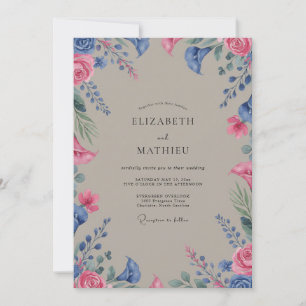 Convite Casamento de Flores Silvestres Magenta Bege